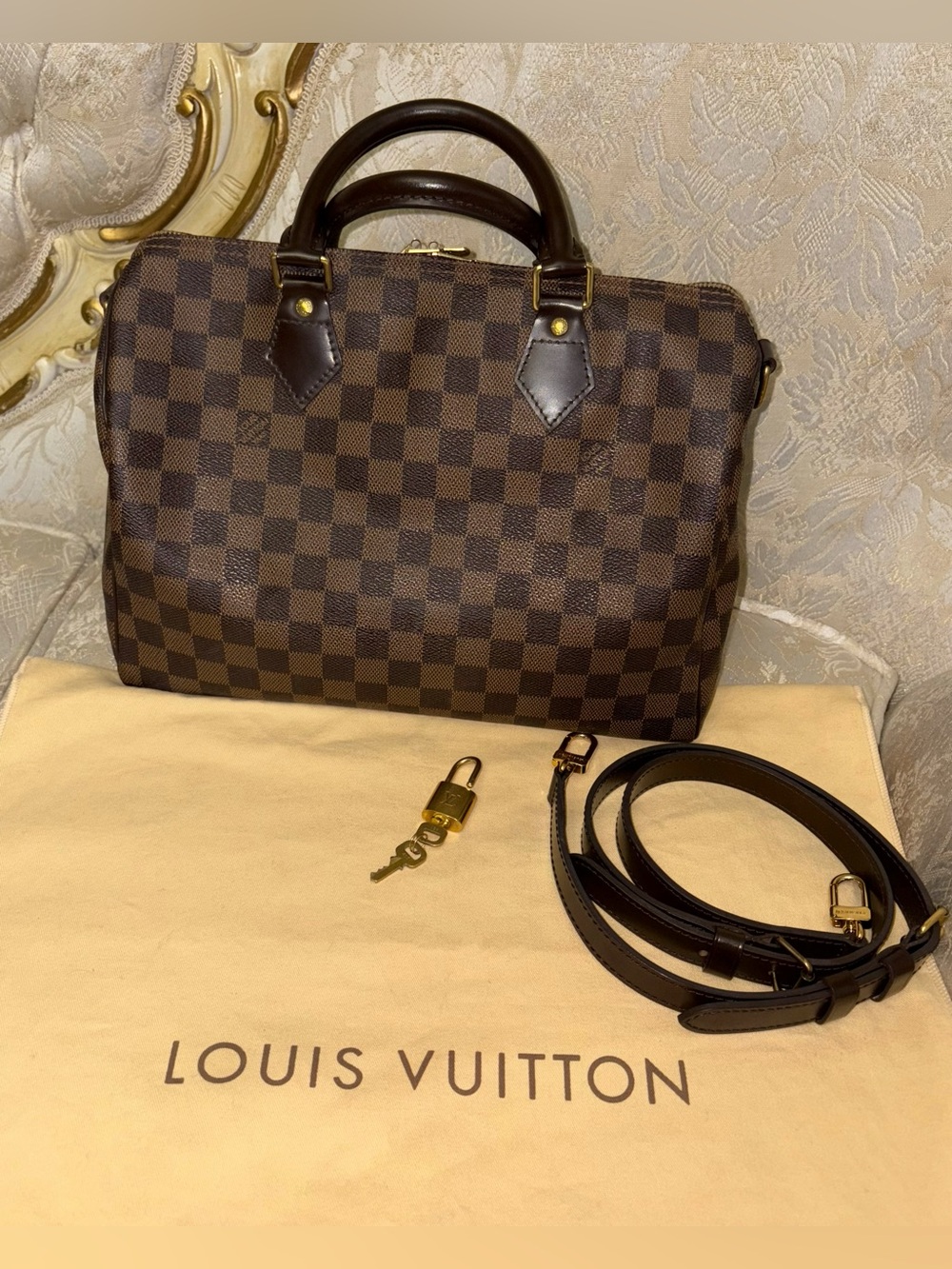 Louis Vuitton Brown Damier Ebene speedy 30 bandouliere